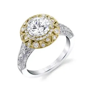 White Gold Vintage Inspired Engagement Ring Two Tone - Thea