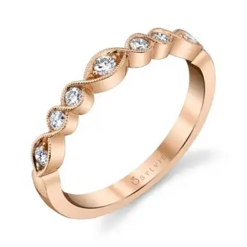 White Gold Elegant Rose Gold Stackable Wedding Band - Roseanne