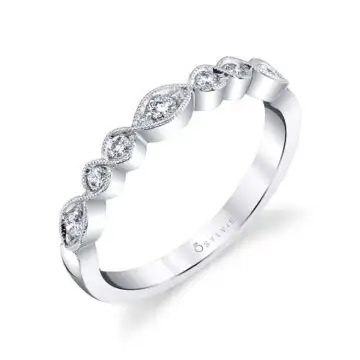 White Gold Elegant Stackable Wedding Band - Roseanne