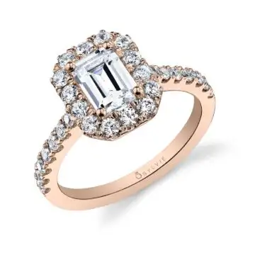 White Gold Emerald Cut Classic Halo Engagement Ring - Jacalyn