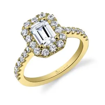 White Gold Emerald Cut Classic Halo Engagement Ring - Jacalyn