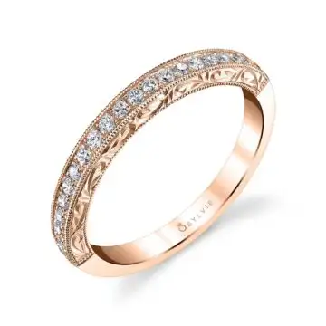 White Gold Modern Vintage Wedding Band - Envie