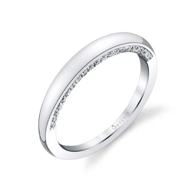 High Polish Diamond Wedding Band in White Gold