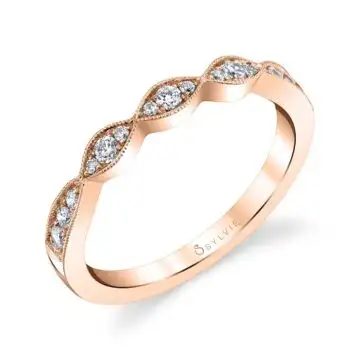 White Gold Round Cut Stackable Wedding Band Marquise Shaped - Esme