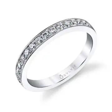 White Gold Classic Wedding Band with Milgrain Accents