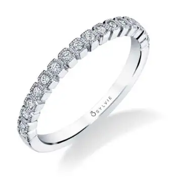 White Gold Modern Diamond Stackable Wedding Band - Olympia