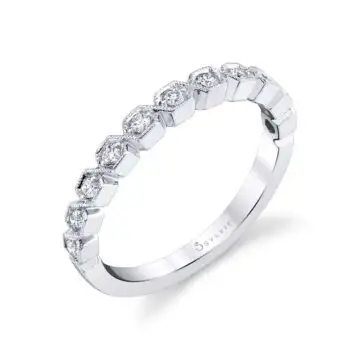 White Gold Modern Square Shaped Stackable Band - Salome