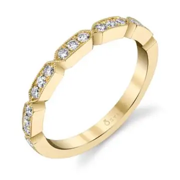 White Gold Modern Yellow Gold Stackable Diamond Band - Michelle