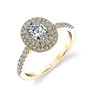 White Gold Oval Cut Double Halo Engagement Ring - Claudia