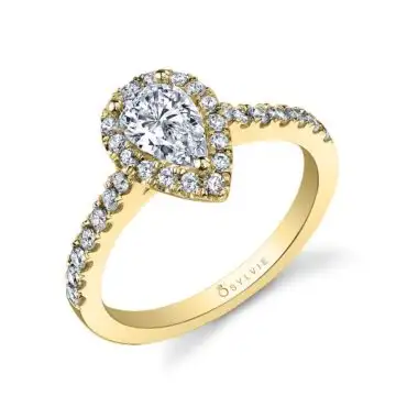 White Gold Pear Shaped Classic Halo Engagement Ring - Chantelle