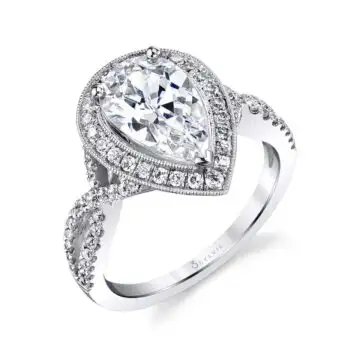 White Gold Pear Shaped Engagement Ring with Halo - Alyssa