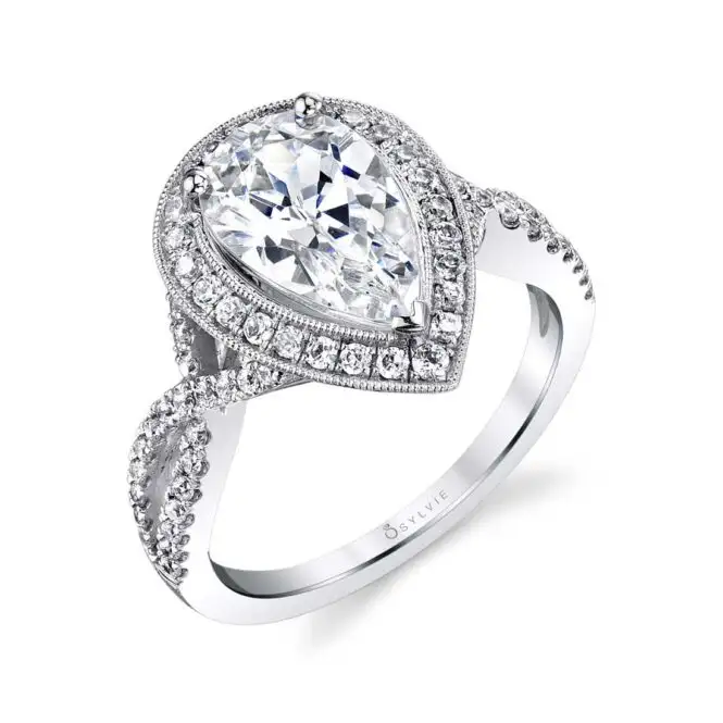 White Gold Pear Shaped Engagement Ring with Halo