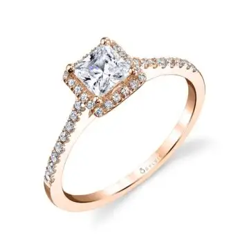 White Gold Princess Cut Halo Engagement Ring - Jenny