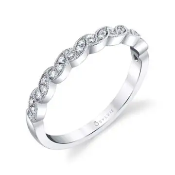 White Gold Ribbon Inspired Stackable Band - Sylvianne