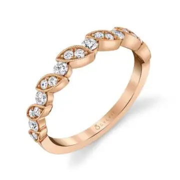 White Gold Stackable Rose Gold Diamond Band - Lily