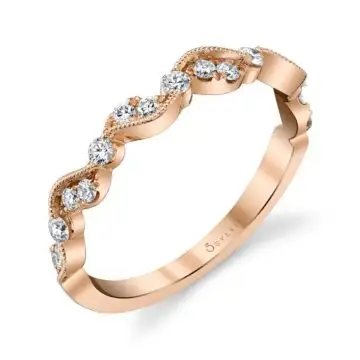 White Gold Unique Rose Gold Stackable Wedding Band - Nathalie