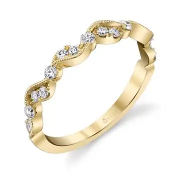 White Gold Unique Yellow Gold Stackable Wedding Band - Nathalie