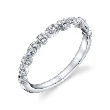 White Gold Vintage Inspired Stackable Wedding Band - Charlene