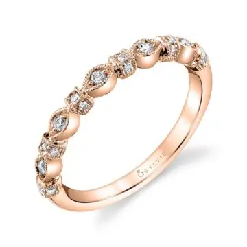 White Gold Vintage Inspired Rose Gold Stackable Band - Leandre