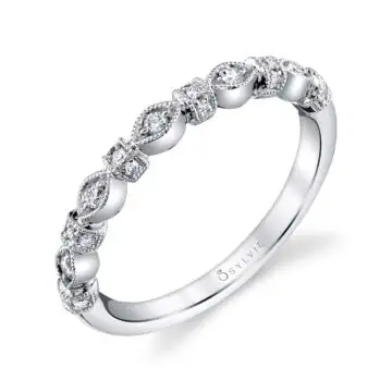 White Gold Vintage Inspired Stackable Band - Leandre