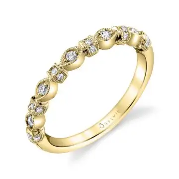 White Gold Vintage Inspired Yellow Gold Stackable Band - Leandre