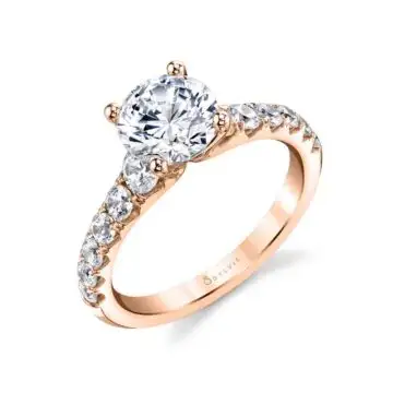 White Gold Round Cut Classic Engagement Ring - Anais