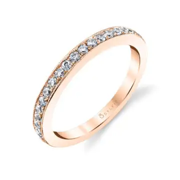 White Gold Round Cut Classic Wedding Band with Milgrain Edge -Yvette