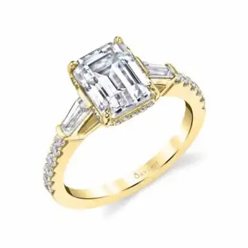 White Gold Emerald Cut Baguette 3 Stone Engagement Ring - Isla