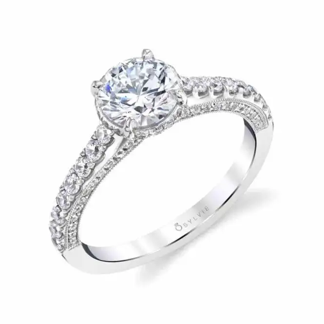 White Gold Round Cut Unique Hidden Halo Engagement Ring