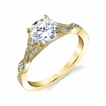 White Gold Round Cut Unique Vintage Engagement Ring - Renee