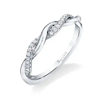 White Gold Modern Diamond Spiral Wedding Band - Coralie