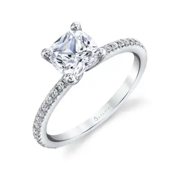 White Gold Cushion Cut Classic Engagement Ring - Adorlee