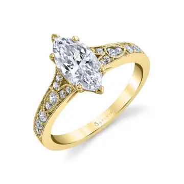 White Gold Marquise Cut Vintage Inspired Engagement Ring - Chereen