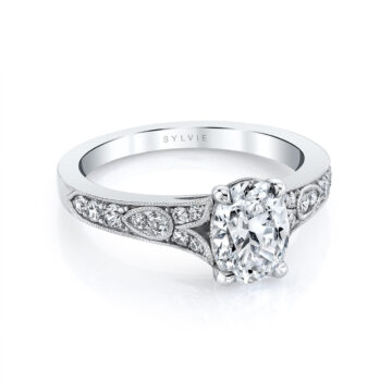 White Gold Oval Cut Vintage Inspired Engagement Ring - Chereen