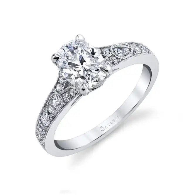 White Gold Oval Cut Vintage Inspired Engagement Ring