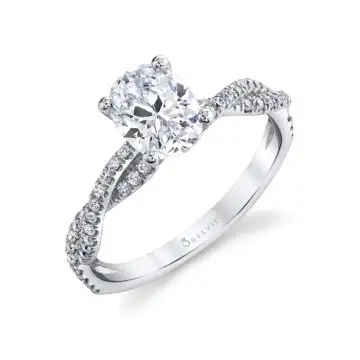 White Gold Oval Cut Spiral Engagement Ring - Leána