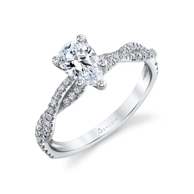 White Gold Marquise Cut Spiral Engagement Ring Profile View