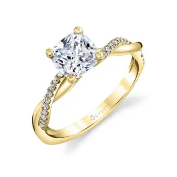 White Gold Cushion Cut Diamond Spiral Engagement Ring - Yasmine