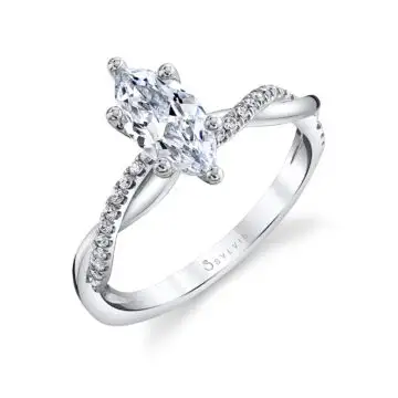 White Gold Marquise Cut Diamond Spiral Engagement Ring - Yasmine