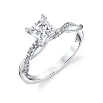 White Gold Princess Cut Diamond Spiral Engagement Ring - Yasmine