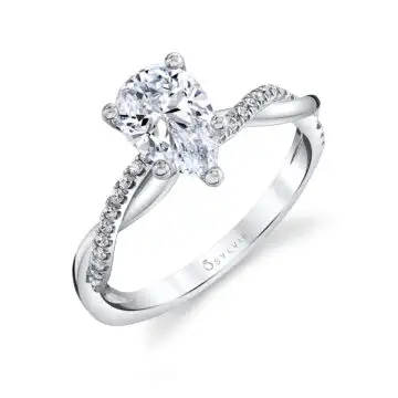 White Gold Pear Shaped Diamond Spiral Engagement Ring - Yasmine