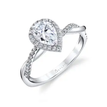 White Gold Pear Shaped Modern Halo Diamond Spiral Engagement Ring - Coralie