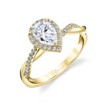 White Gold Pear Shaped Modern Halo Diamond Spiral Engagement Ring - Coralie