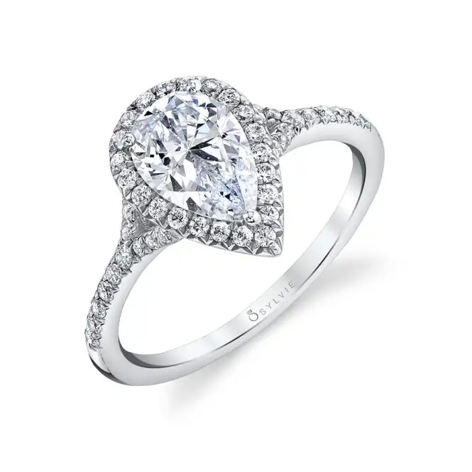 White Gold Pear Shaped Halo Engagement Ring