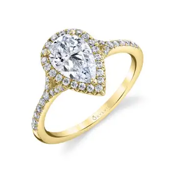 White Gold Pear Shaped Halo Engagement Ring - Alexandra