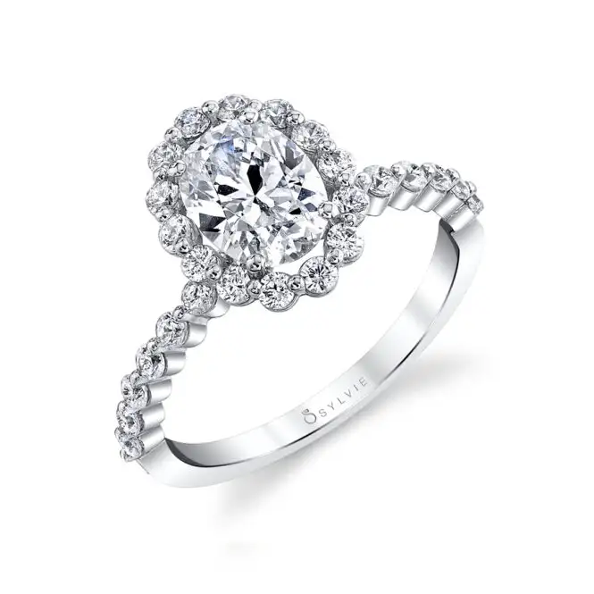 Oval Cut White Gold Classic Halo Engagement Ring - Athena