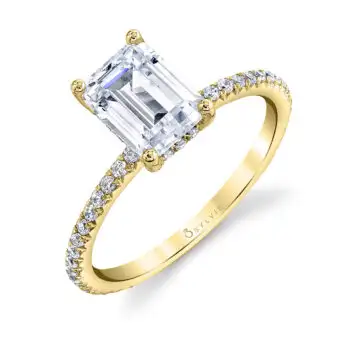 White Gold Emerald Cut Classic Engagement Ring - Maryam