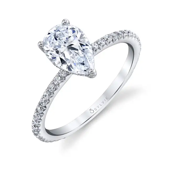 White Gold Pear Shaped Classic Engagement Ring