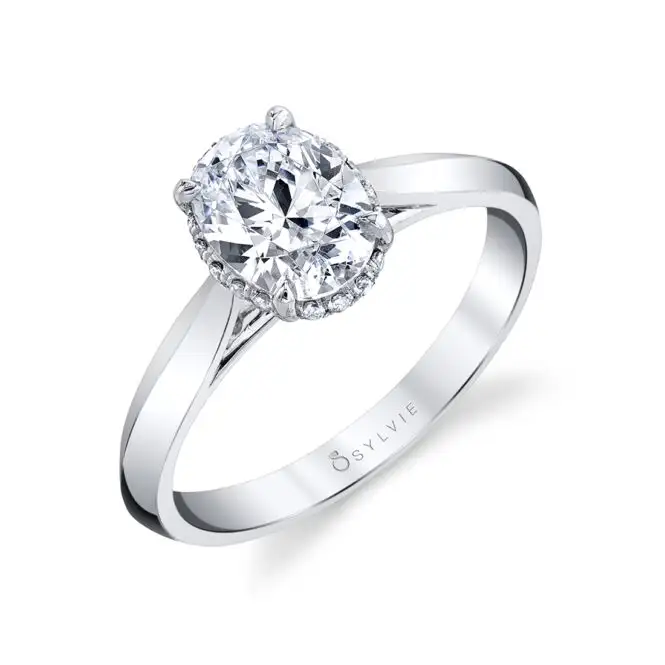 White Gold Oval Cut Hidden Halo Solitaire Engagement Ring