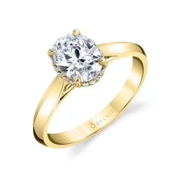 White Gold Oval Cut Hidden Halo Solitaire Engagement Ring - Fae